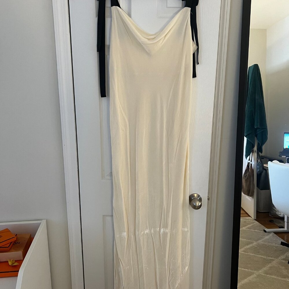 Reformation White Velvet Maxi Dress with Black Ties